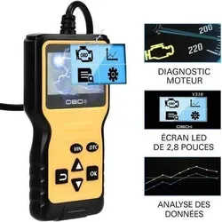 Diag-OBD2 V1 scanner features: engine diagnostics, 2.8-inch LED screen, data analysis